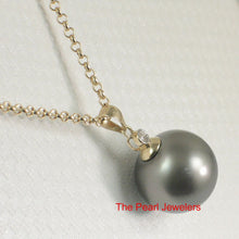 Load image into Gallery viewer, Genuine Black Tahitian Pearl &amp; 14k Yellow Gold Diamond Accent Pendant