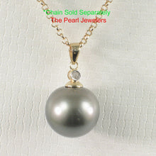 Load image into Gallery viewer, Genuine Black Tahitian Pearl &amp; 14k Yellow Gold Diamond Accent Pendant