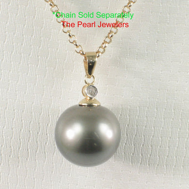 Genuine Black Tahitian Pearl & 14k Yellow Gold Diamond Accent Pendant