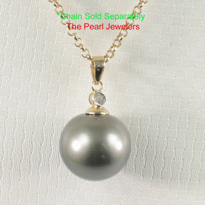 Genuine Black Tahitian Pearl & 14k Yellow Gold Diamond Accent Pendant