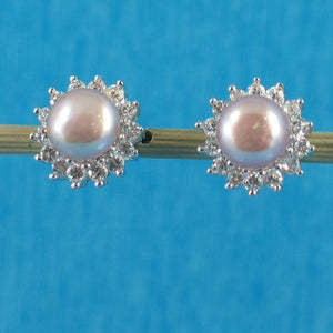 Sterling Silver Lavender Pearl & CZ Stud Earrings – Classic Halo