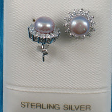 Load image into Gallery viewer, Sterling Silver Lavender Pearl &amp; CZ Stud Earrings – Classic Halo