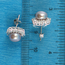 Load image into Gallery viewer, Sterling Silver Lavender Pearl &amp; CZ Stud Earrings – Classic Halo