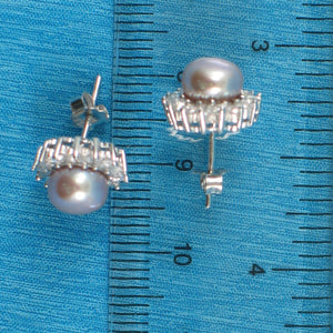 Sterling Silver Lavender Pearl & CZ Stud Earrings – Classic Halo