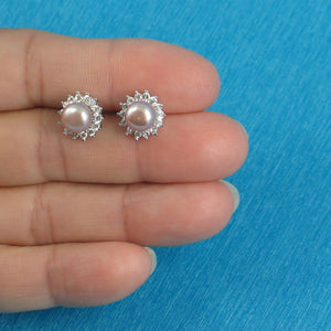 Sterling Silver Lavender Pearl & CZ Stud Earrings – Classic Halo
