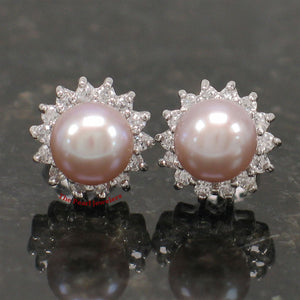 Sterling Silver Lavender Pearl & CZ Stud Earrings – Classic Halo