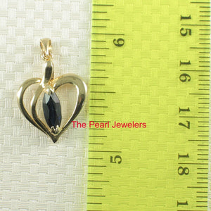 Genuine Marquise Sapphire Heart Pendant in 14k Yellow Gold