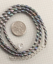 Load image into Gallery viewer, Mini Peacock-Gray Rice Pearl Necklace with Adjustable Silver Clasp