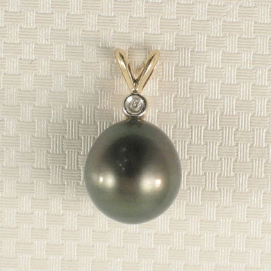 14k Yellow Gold Black Tahitian Pearl & Diamond Pendant