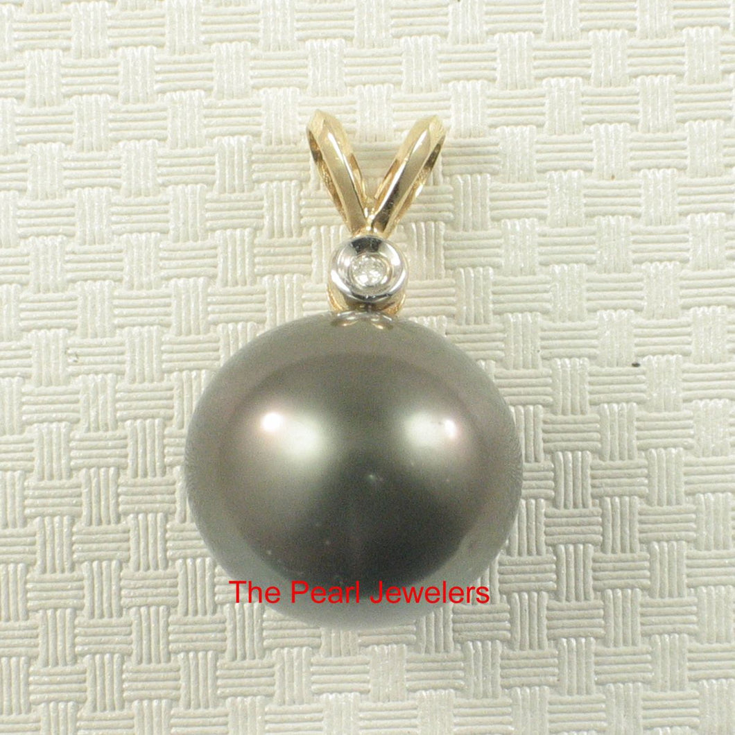 14k Yellow Gold Black Tahitian Pearl & Diamond Pendant