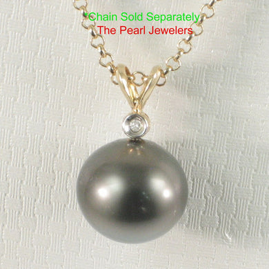 14k Yellow Gold Black Tahitian Pearl & Diamond Pendant