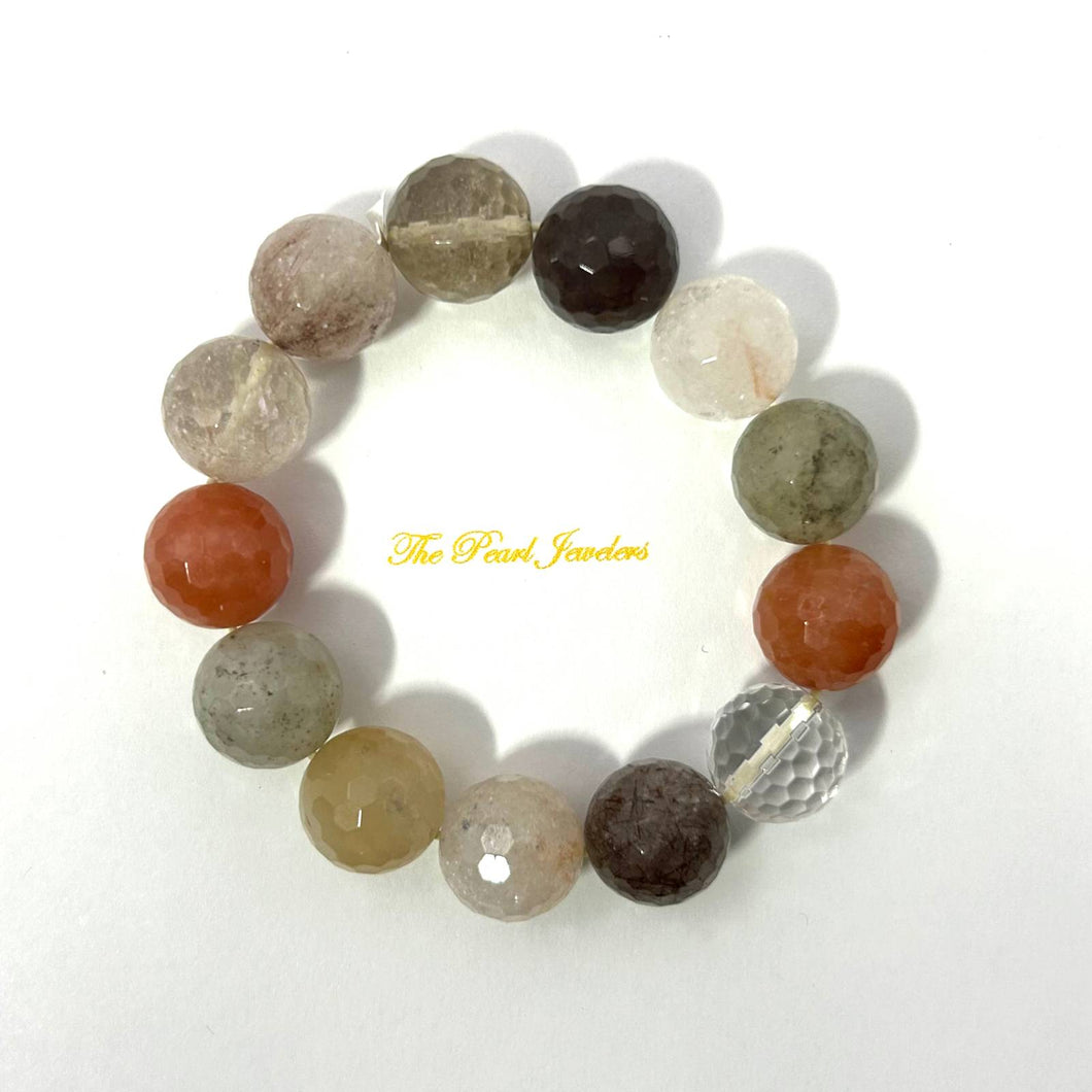 14mm Faceted Multicolor Rutilated Quartz Bracelet