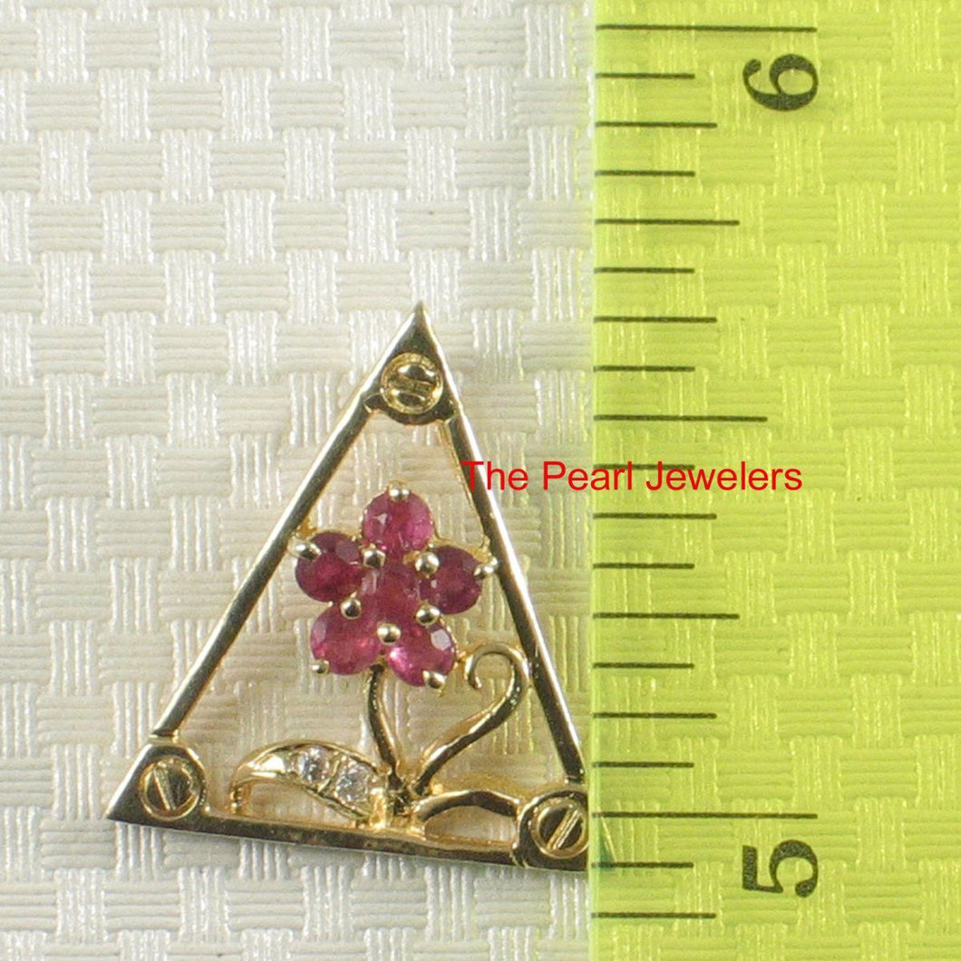 Genuine Natural Ruby & Diamond Triangle Pendant in 14k Yellow Gold