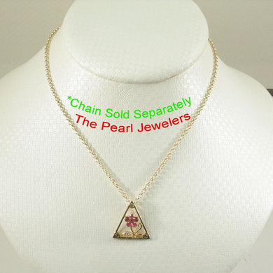 Genuine Natural Ruby & Diamond Triangle Pendant in 14k Yellow Gold