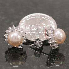 Load image into Gallery viewer, Sterling Silver CZ Frame Cultured Pearl Stud Earrings