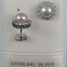 Load image into Gallery viewer, Sterling Silver CZ Frame Cultured Pearl Stud Earrings