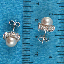 Load image into Gallery viewer, Sterling Silver Pink Pearl &amp; CZ Stud Earrings – Classic Halo Design