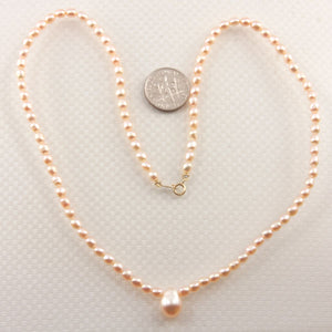 Natural Pink Rice Pearl Necklace with 14k Gold Clasp