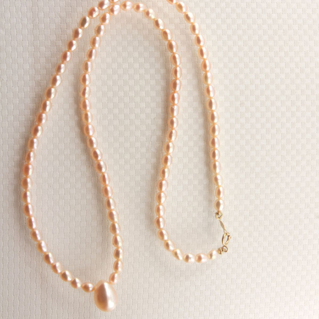 Natural Pink Rice Pearl Necklace with 14k Gold Clasp