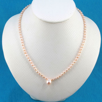 Natural Pink Rice Pearl Necklace with 14k Gold Clasp