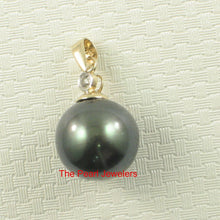 Load image into Gallery viewer, Genuine Black Tahitian Pearl &amp; 14k Yellow Gold Diamond Accent Pendant