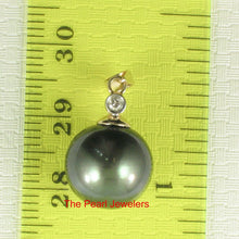 Load image into Gallery viewer, Genuine Black Tahitian Pearl &amp; 14k Yellow Gold Diamond Accent Pendant