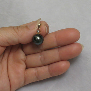 Genuine Black Tahitian Pearl & 14k Yellow Gold Diamond Accent Pendant