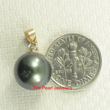 Load image into Gallery viewer, Genuine Black Tahitian Pearl &amp; 14k Yellow Gold Diamond Accent Pendant