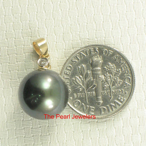 Genuine Black Tahitian Pearl & 14k Yellow Gold Diamond Accent Pendant