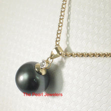 Load image into Gallery viewer, Genuine Black Tahitian Pearl &amp; 14k Yellow Gold Diamond Accent Pendant