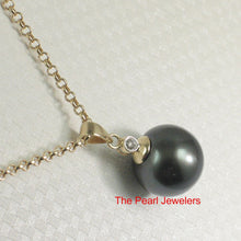 Load image into Gallery viewer, Genuine Black Tahitian Pearl &amp; 14k Yellow Gold Diamond Accent Pendant