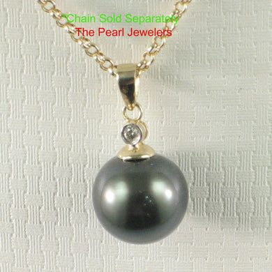 Genuine Black Tahitian Pearl & 14k Yellow Gold Diamond Accent Pendant