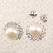 Load image into Gallery viewer, Sterling Silver White Pearl &amp; Cubic Zirconia Stud Earrings – Halo Design