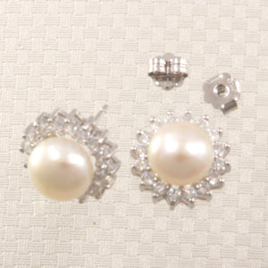 Sterling Silver White Pearl & Cubic Zirconia Stud Earrings – Halo Design