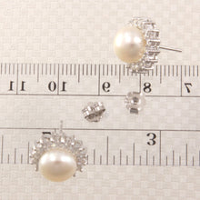 Load image into Gallery viewer, Sterling Silver White Pearl &amp; Cubic Zirconia Stud Earrings – Halo Design