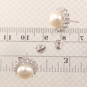 Sterling Silver White Pearl & Cubic Zirconia Stud Earrings – Halo Design