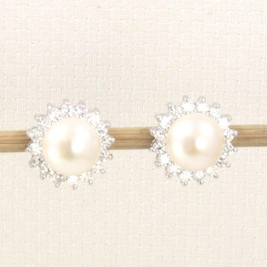 Sterling Silver White Pearl & Cubic Zirconia Stud Earrings – Halo Design