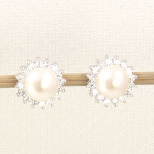 Sterling Silver White Pearl & Cubic Zirconia Stud Earrings – Halo Design