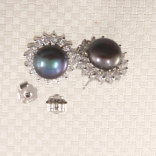 Load image into Gallery viewer, Sterling Silver White Pearl &amp; Cubic Zirconia Stud Earrings – Halo Design