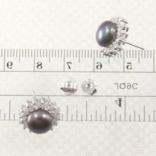 Load image into Gallery viewer, Sterling Silver White Pearl &amp; Cubic Zirconia Stud Earrings – Halo Design