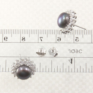 Sterling Silver White Pearl & Cubic Zirconia Stud Earrings – Halo Design