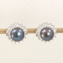 Load image into Gallery viewer, Sterling Silver White Pearl &amp; Cubic Zirconia Stud Earrings – Halo Design