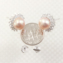 Load image into Gallery viewer, Sterling Silver White Pearl &amp; Cubic Zirconia Stud Earrings – Halo Design