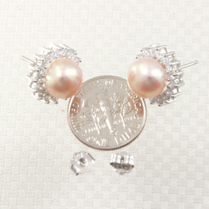 Sterling Silver White Pearl & Cubic Zirconia Stud Earrings – Halo Design