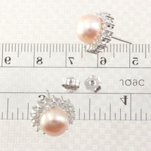 Load image into Gallery viewer, Sterling Silver White Pearl &amp; Cubic Zirconia Stud Earrings – Halo Design