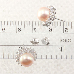 Sterling Silver White Pearl & Cubic Zirconia Stud Earrings – Halo Design