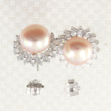 Load image into Gallery viewer, Sterling Silver White Pearl &amp; Cubic Zirconia Stud Earrings – Halo Design