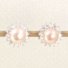 Load image into Gallery viewer, Sterling Silver White Pearl &amp; Cubic Zirconia Stud Earrings – Halo Design