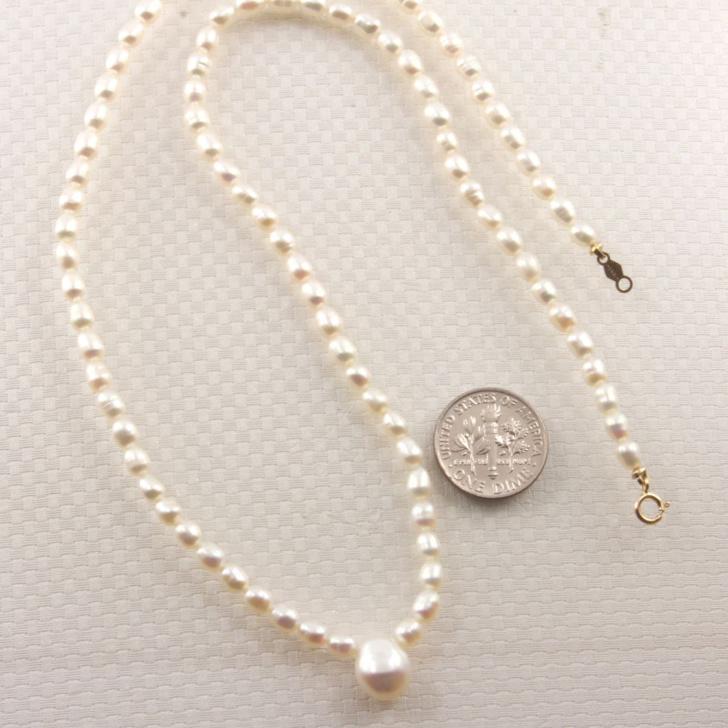 White Freshwater Pearl Necklace with 14k Gold Clasp