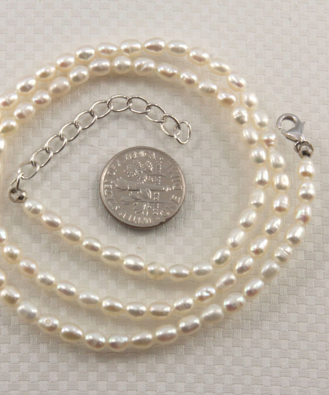 White Rice Pearl Necklace with Adjustable Sterling Silver Clasp